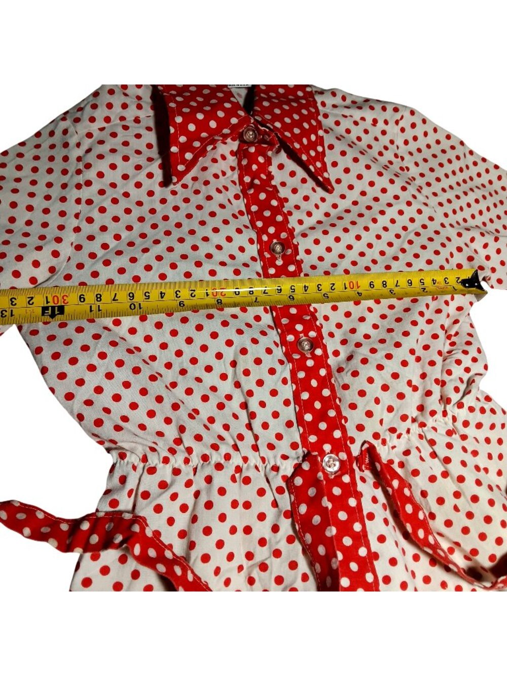 Vintage Girls 10 Blouse With Belted Waist 1970's Maverick Red & White Polka Dot